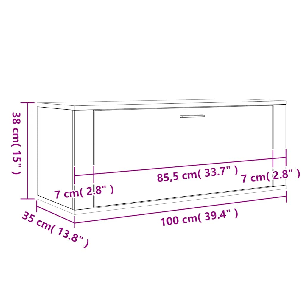 Scarpiera a Muro Grigio Cemento100x35x38cm in Legno Multistrato - homemem39