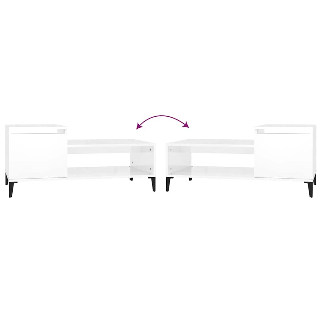 Tavolino da Salotto Bianco Lucido 100x50x45cm Legno Multistrato