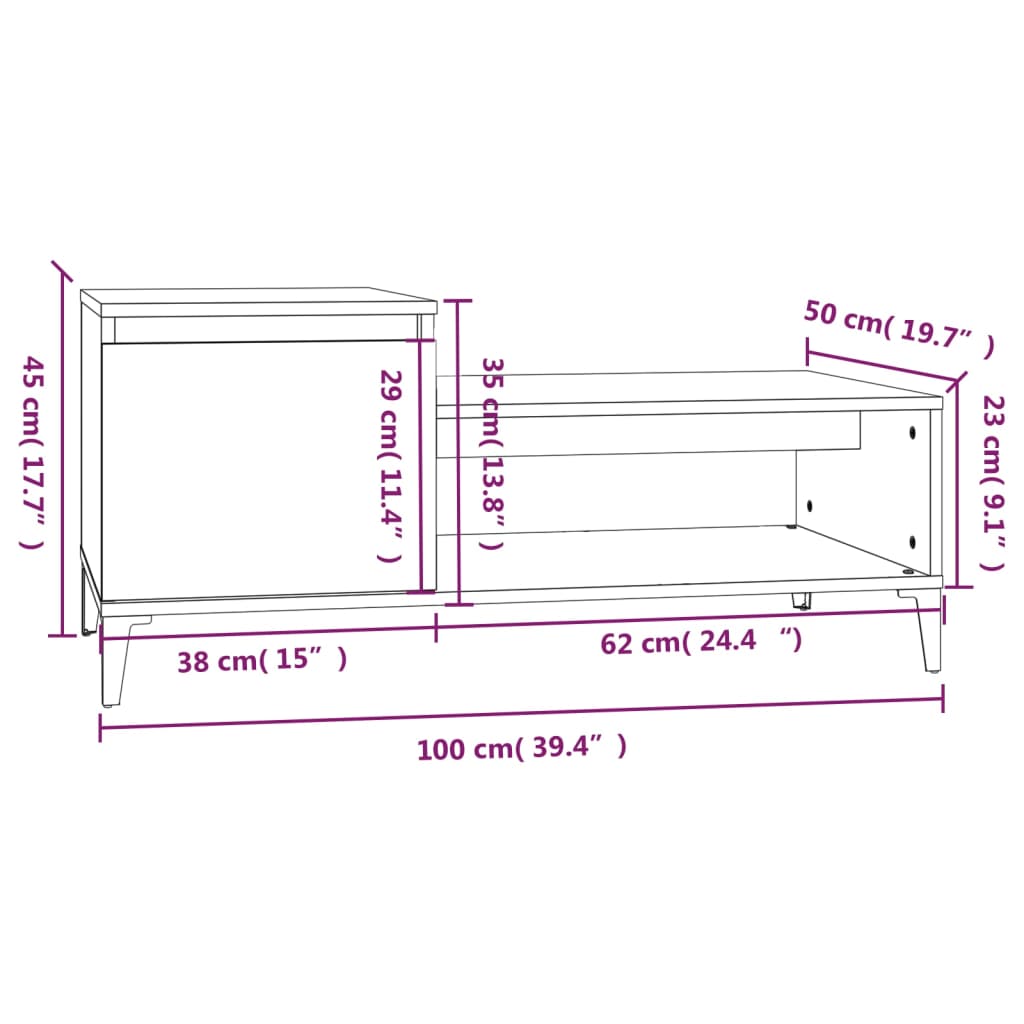 Tavolino da Salotto Rovere Marrone100x50x45cm Legno Multistrato | homemem39
