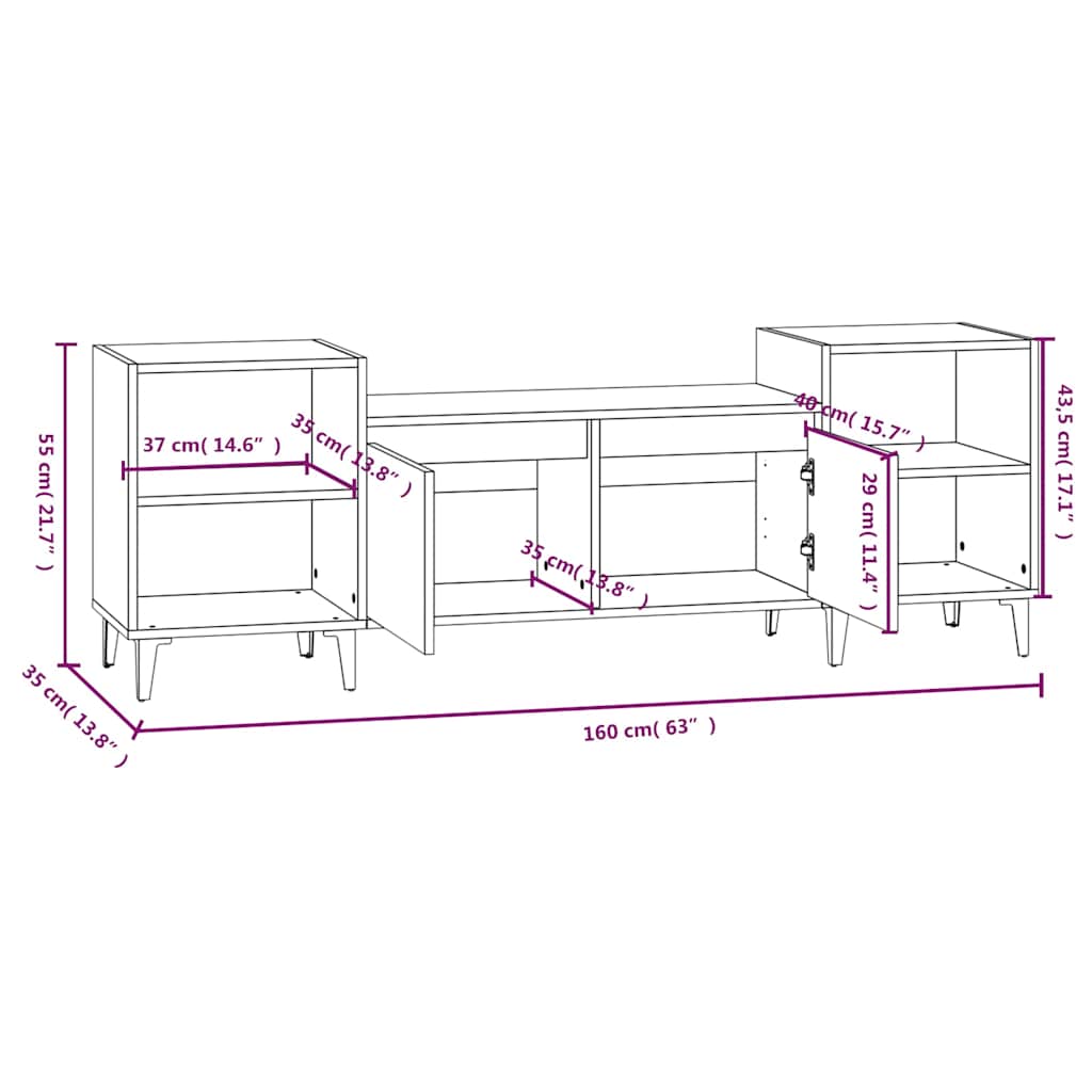 Mobile TV Rovere Fumo 160x35x55 cm in Legno Multistrato