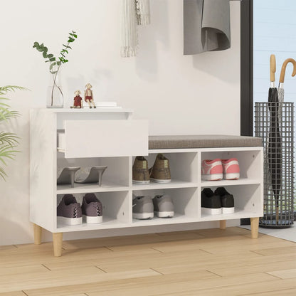 Scarpiera Bianco Lucido 102x36x60 cm in Legno Multistrato - homemem39