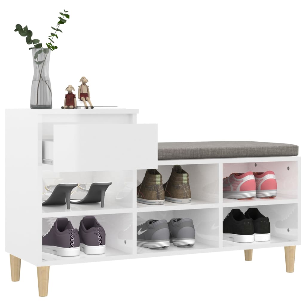 Scarpiera Bianco Lucido 102x36x60 cm in Legno Multistrato - homemem39