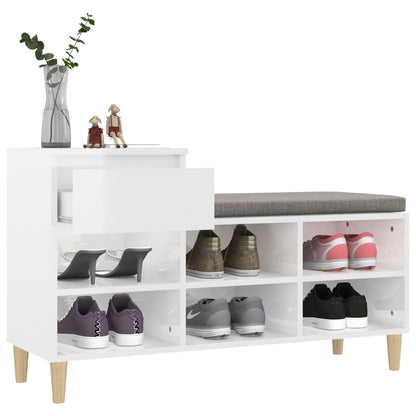 Scarpiera Bianco Lucido 102x36x60 cm in Legno Multistrato - homemem39