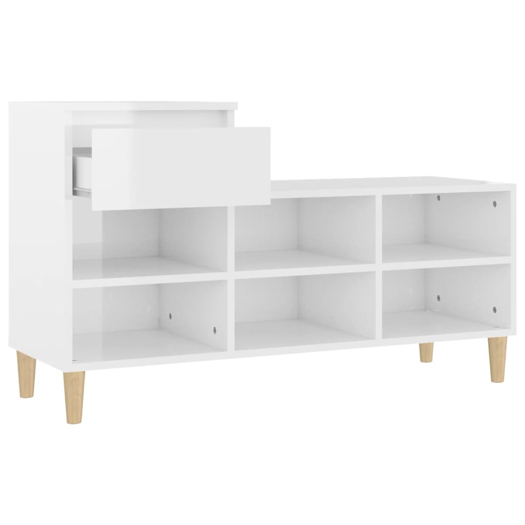 Scarpiera Bianco Lucido 102x36x60 cm in Legno Multistrato - homemem39