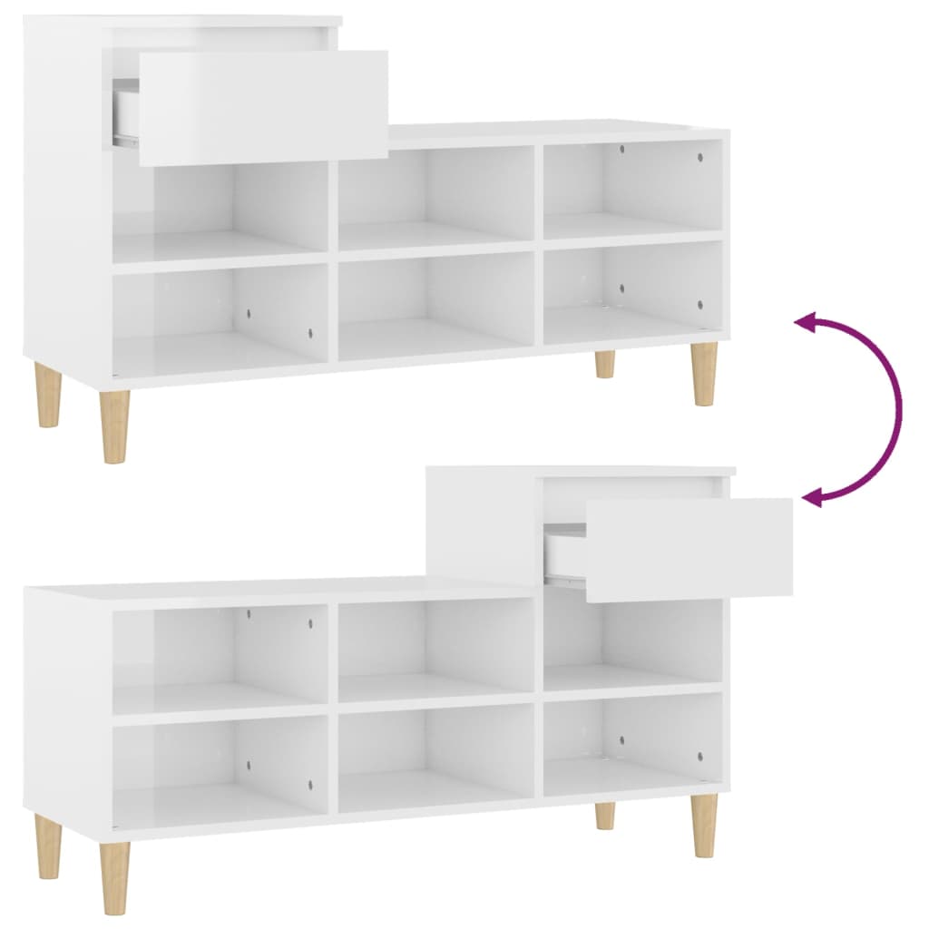 Scarpiera Bianco Lucido 102x36x60 cm in Legno Multistrato - homemem39