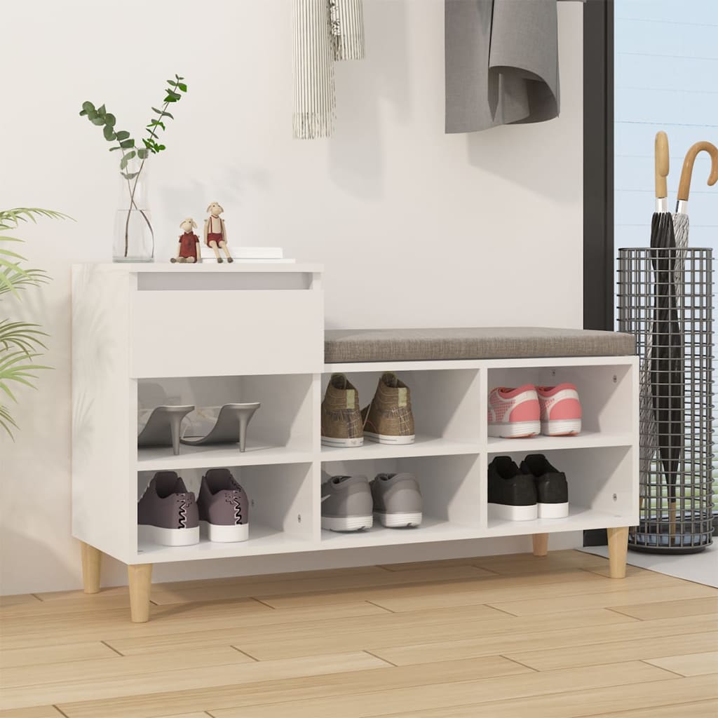 Scarpiera Bianco Lucido 102x36x60 cm in Legno Multistrato - homemem39