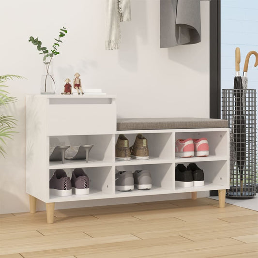 Scarpiera Bianco Lucido 102x36x60 cm in Legno Multistrato - homemem39