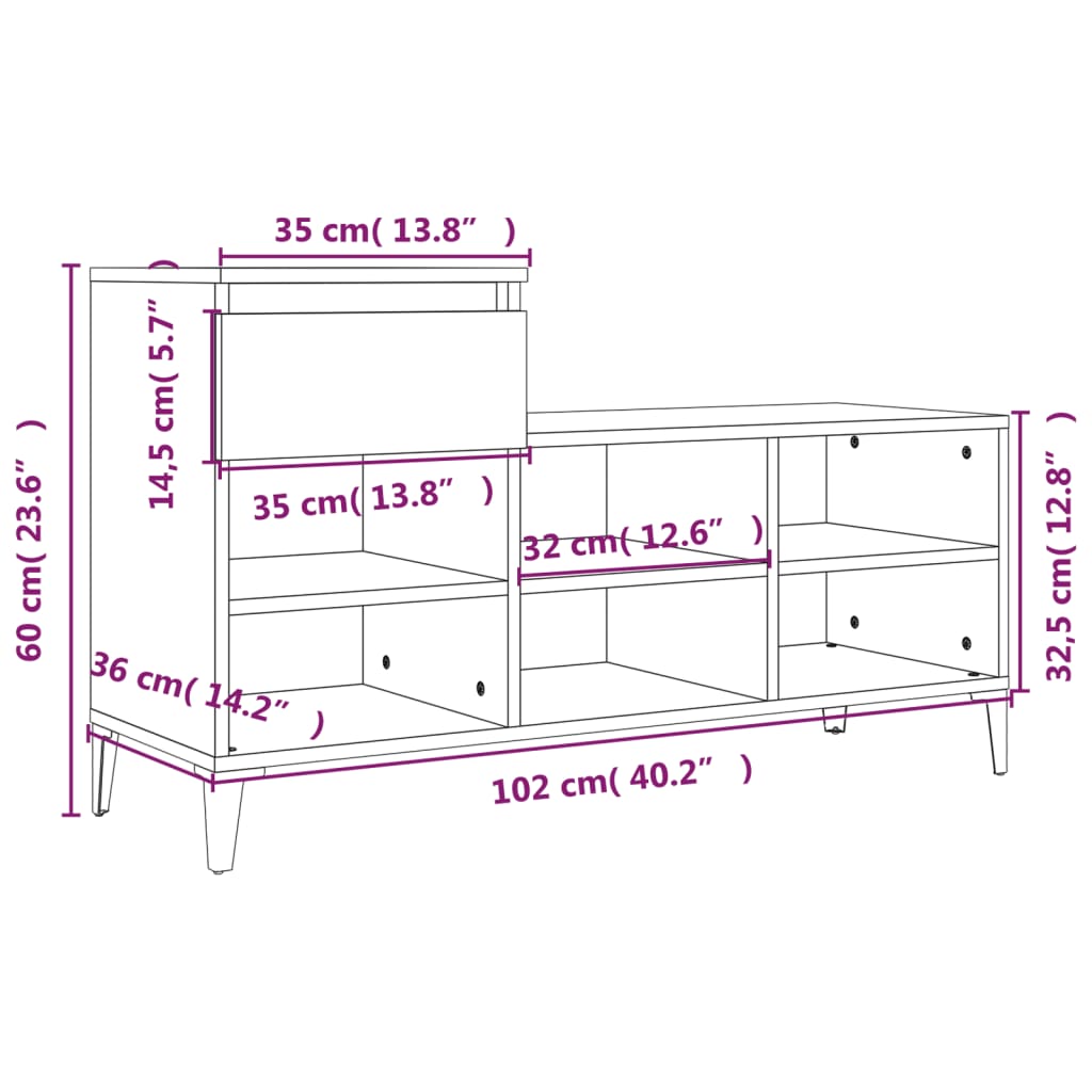 Scarpiera Bianca 102x36x60 cm in Legno Multistrato - homemem39