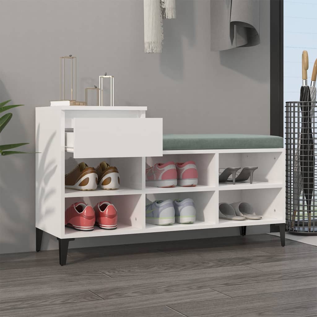 Scarpiera Bianco Lucido 102x36x60 cm in Legno Multistrato - homemem39