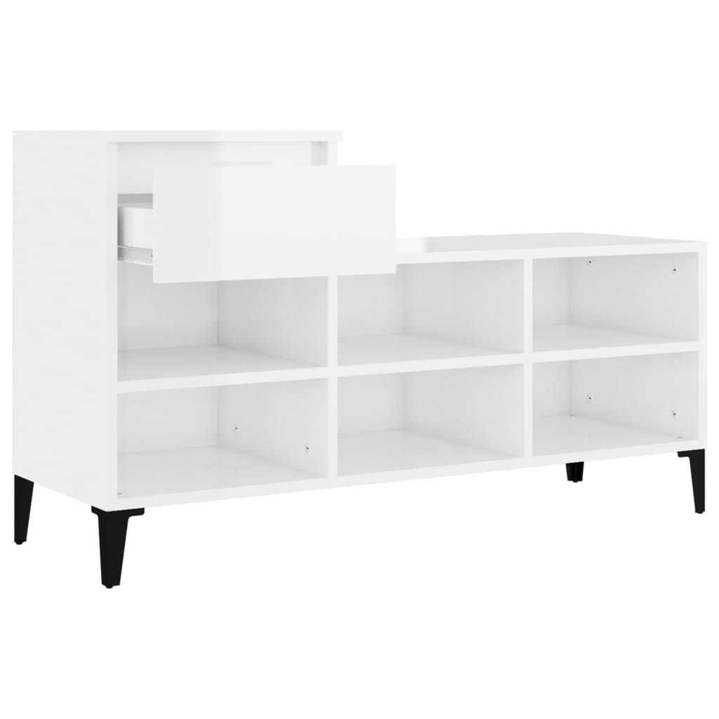Scarpiera Bianco Lucido 102x36x60 cm in Legno Multistrato - homemem39