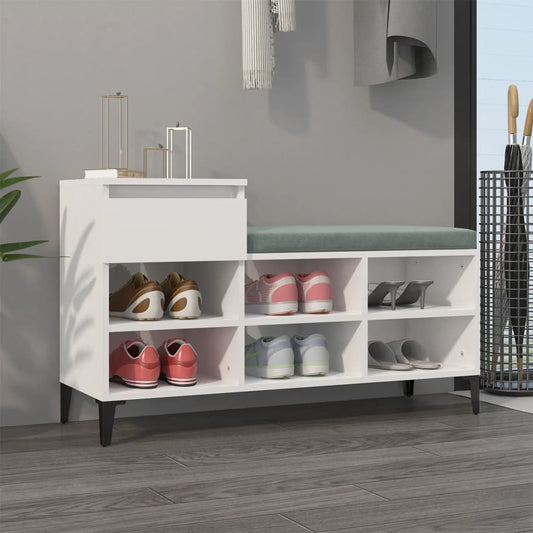 Scarpiera Bianco Lucido 102x36x60 cm in Legno Multistrato - homemem39