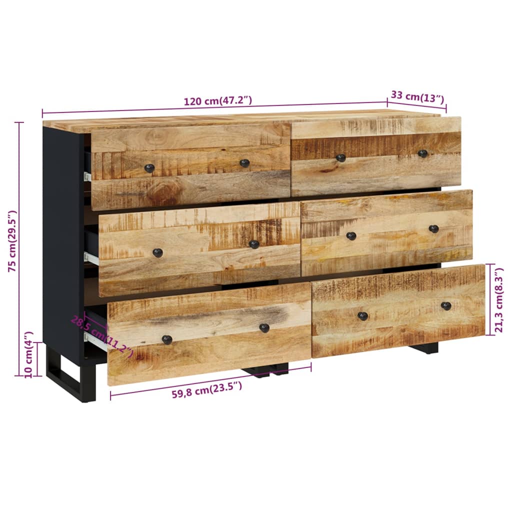 Credenze 2 pz 60x33x75 cm in Legno di Mango Grezzo | homemem39