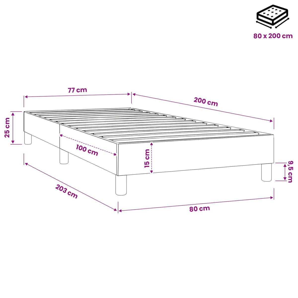 Struttura Letto a Rete a Molle Tortora 80x200 cm Tessuto