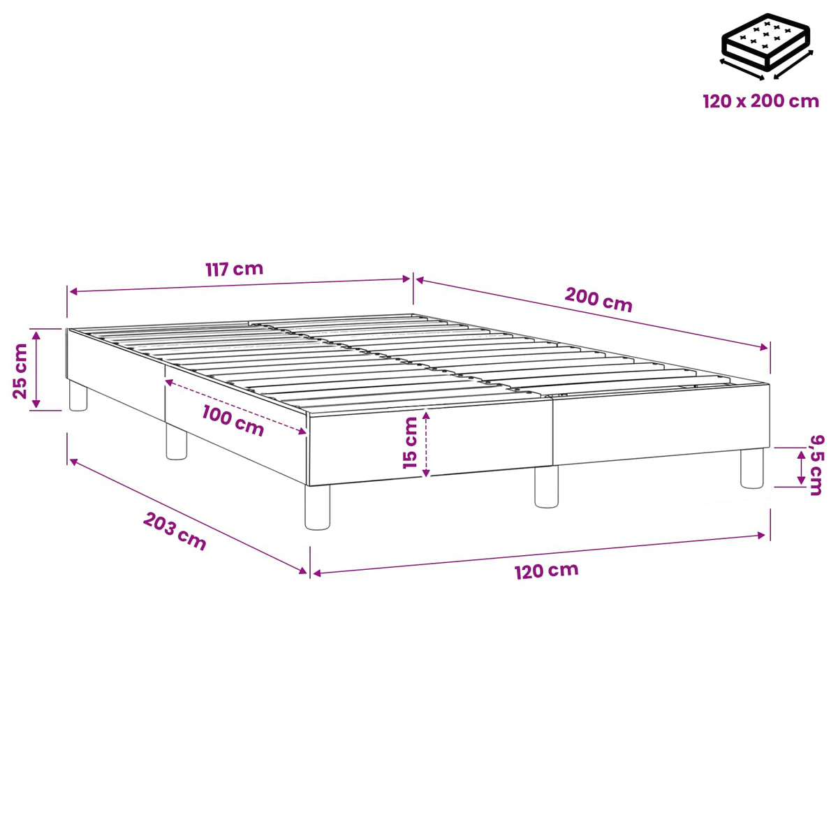 Struttura Letto a Rete a Molle Grigio Chiaro 120x200 cm Tessuto