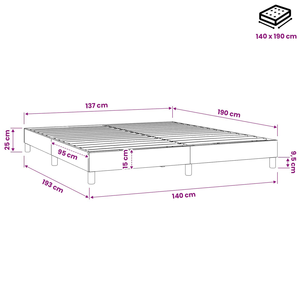 Struttura Letto a Rete a Molle Crema 140x190 cm in Tessuto