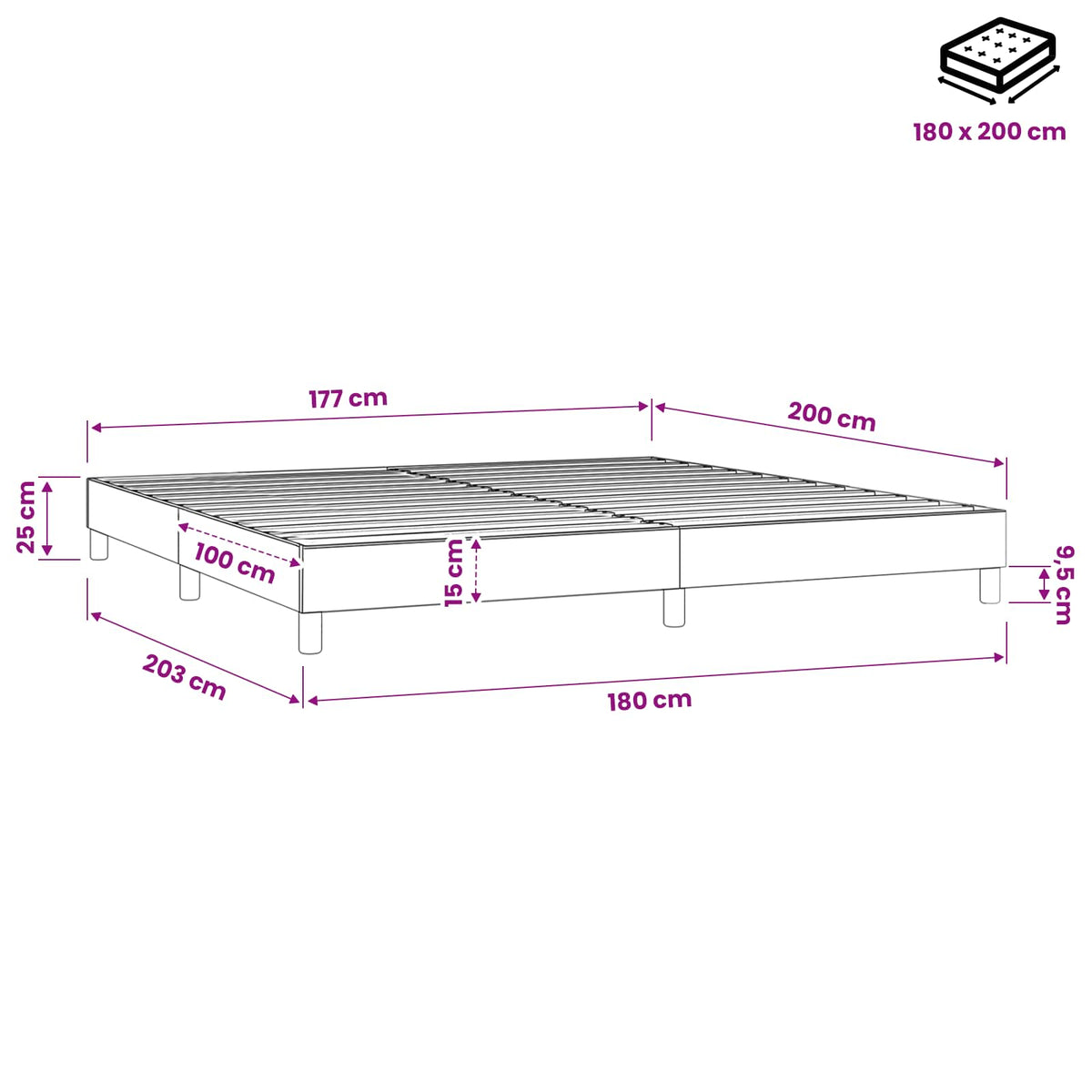 Struttura Letto a Rete a Molle Tortora 180x200 cm in Tessuto
