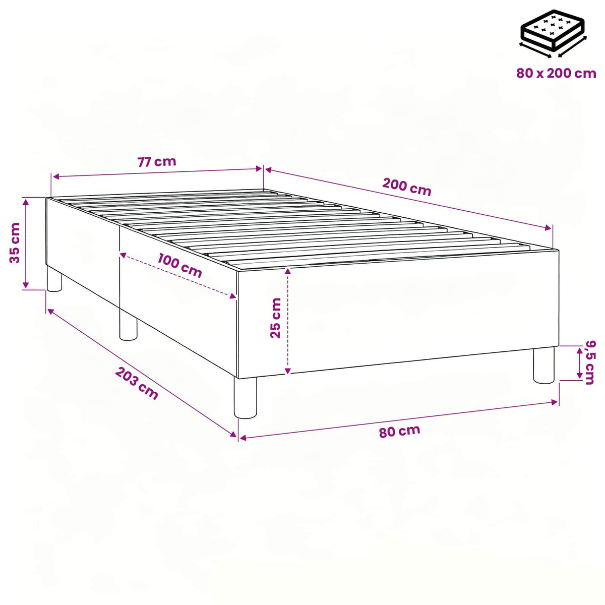 Struttura Letto a Rete a Molle Grigio Scuro 80x200 cm Tessuto