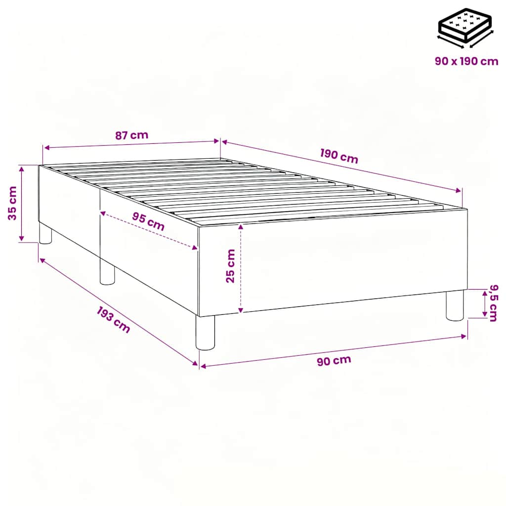 Struttura Letto a Rete a Molle Blu 90x190 cm in Tessuto