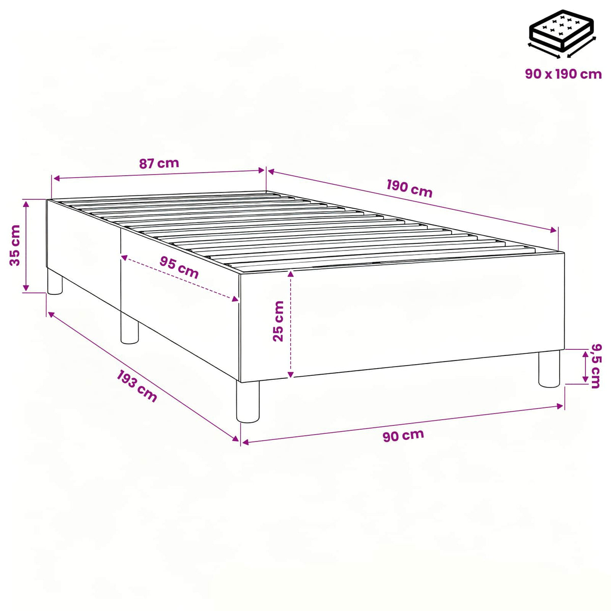 Struttura Letto a Rete a Molle Blu 90x190 cm in Tessuto