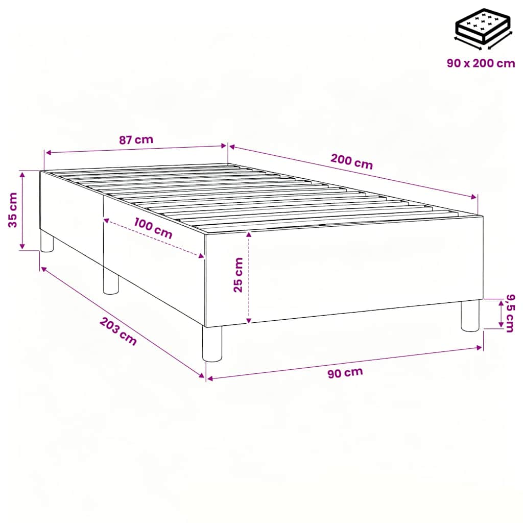 Struttura Letto a Rete a Molle Nero 90x200 cm in Tessuto