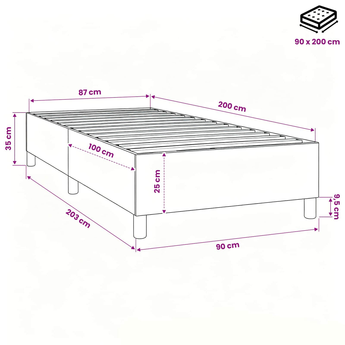 Struttura Letto a Rete a Molle Tortora 90x200 cm Tessuto
