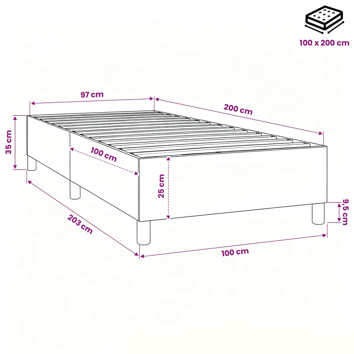 Struttura Letto a Rete a Molle Marrone Scuro 100x200 cm Tessuto