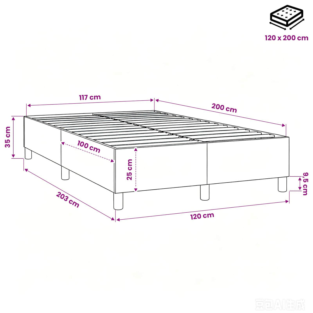 Struttura Letto a Rete a Molle Grigio Chiaro 120x200 cm Tessuto