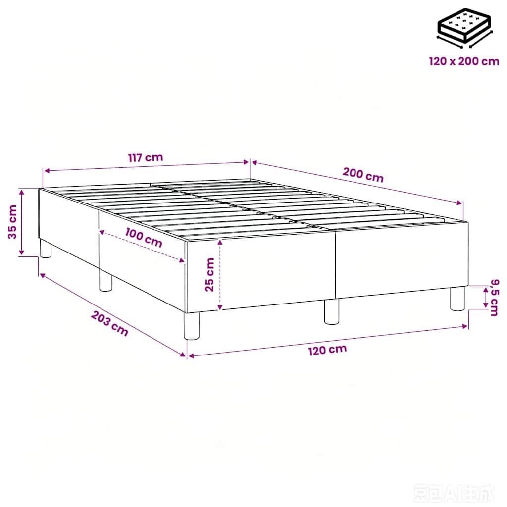 Struttura Letto a Rete a Molle Nero 120x200 cm Tessuto