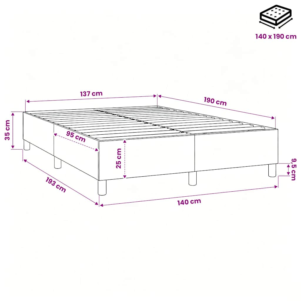 Struttura Letto a Rete a Molle Grigio Scuro 140x190 cm Tessuto