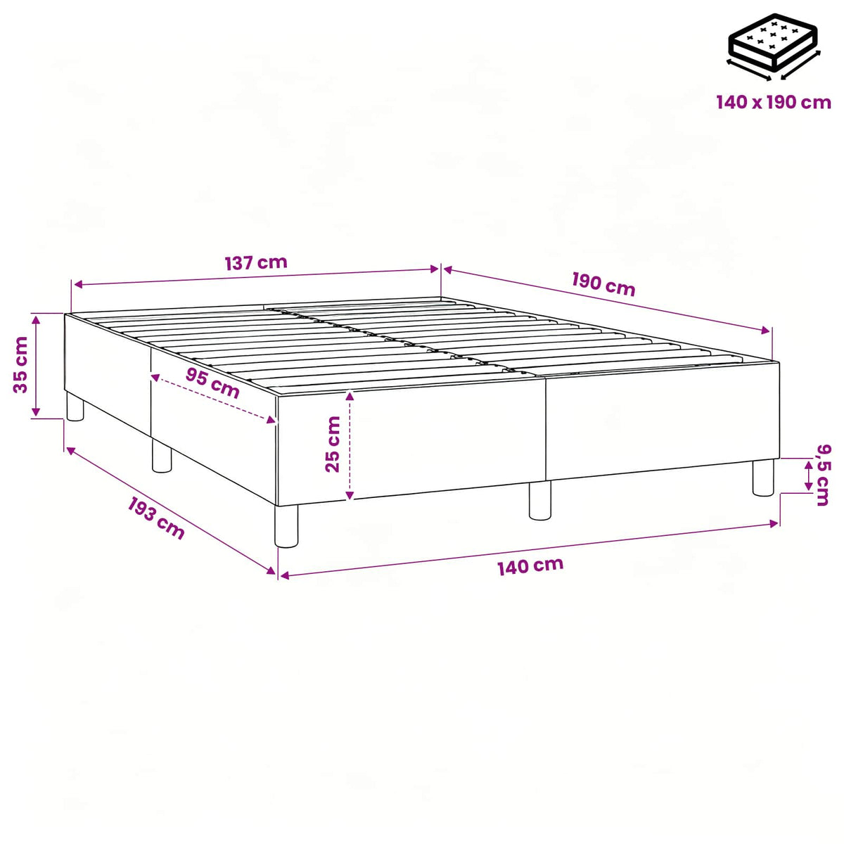 Struttura Letto a Rete a Molle Blu 140x190 cm in Tessuto