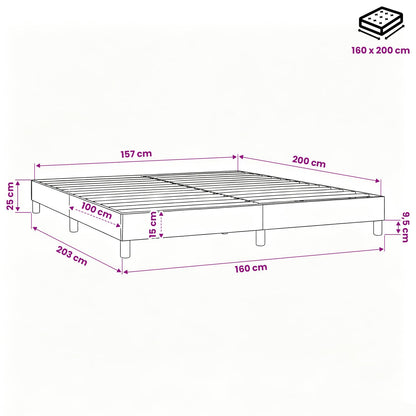 Struttura Letto a Rete a Molle Nero 160x200 cm in Tessuto