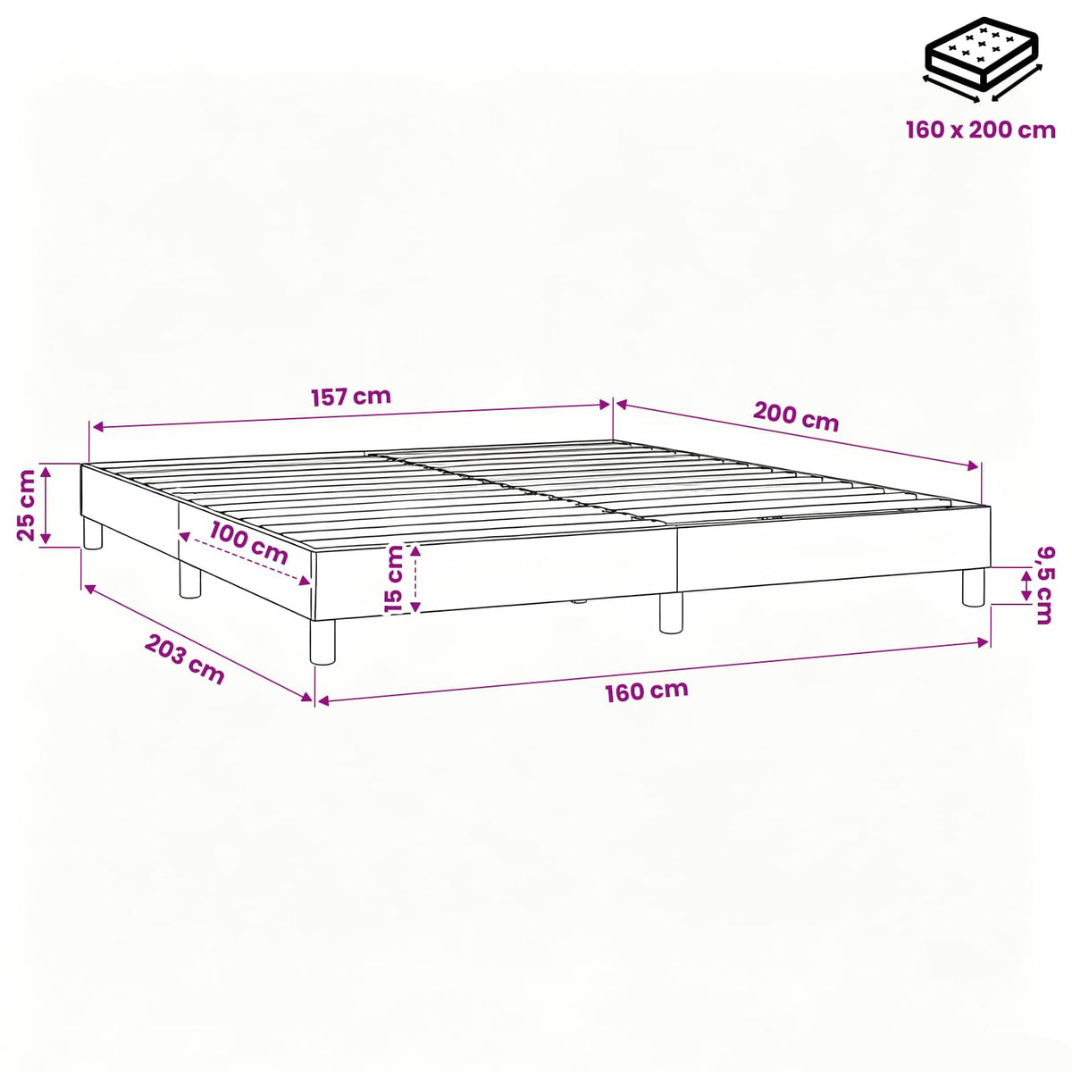 Struttura Letto a Rete a Molle Blu 160x200 cm in Tessuto