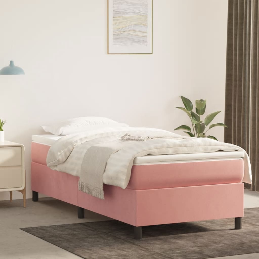 Struttura Letto a Rete a Molle Rosa 90x190 cm in Velluto - homemem39