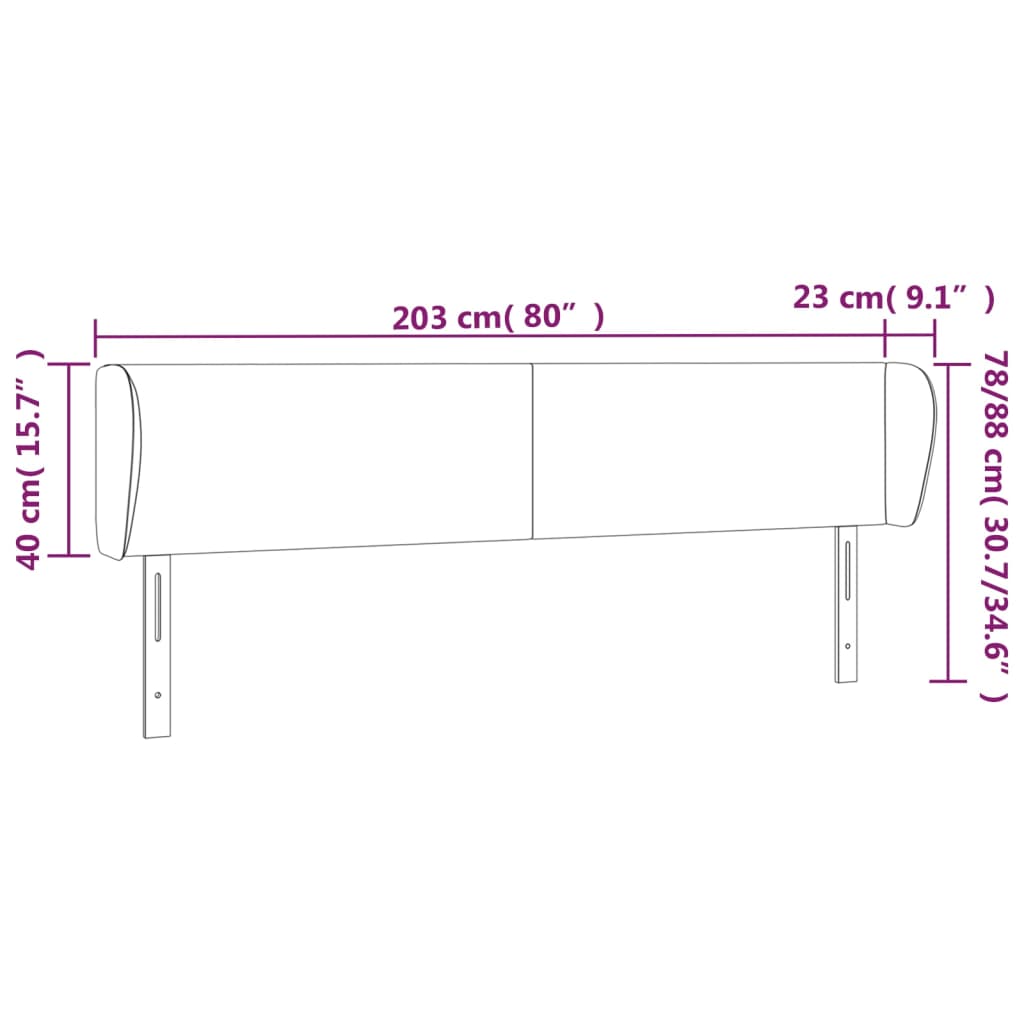 Testiera ad Orecchio Grigio Scuro 203x23x78/88 cm in Tessuto