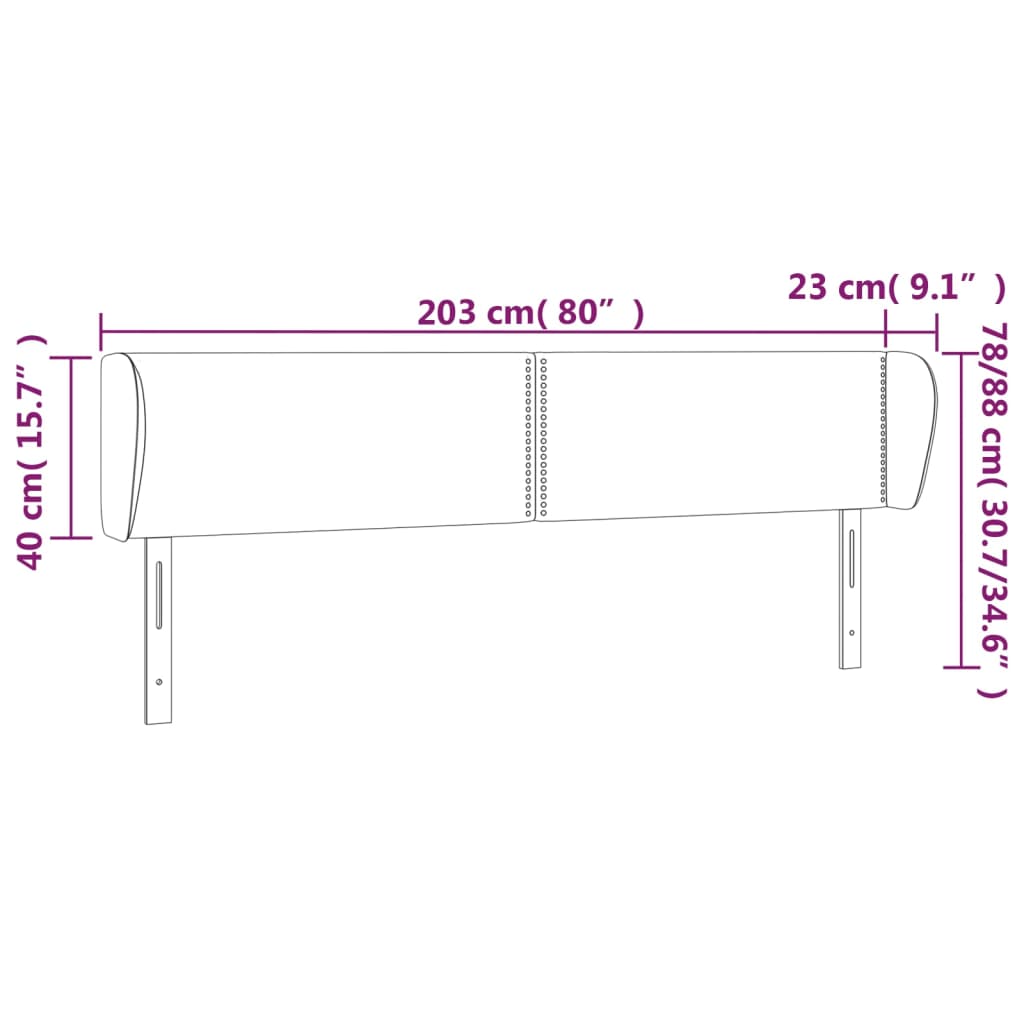 Testiera ad Orecchio Nera 203x23x78/88 cm in Tessuto | homemem39