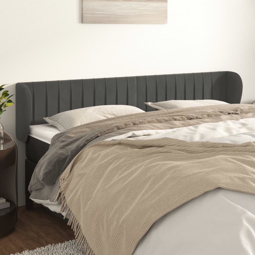 Testiera ad Orecchio Grigio Scuro 163x23x78/88 cm in Velluto | homemem39