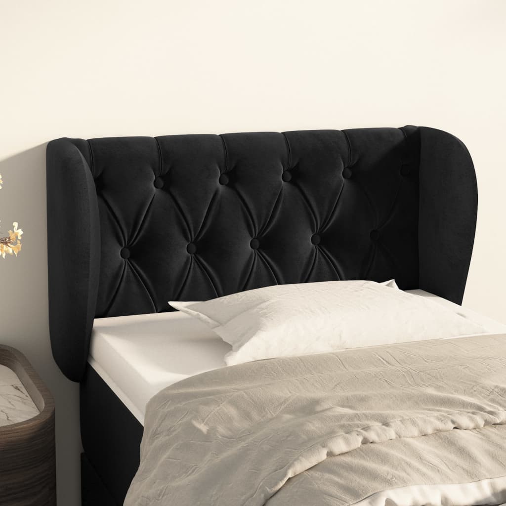Testiera ad Orecchio Nera 83 x 23 x 78/88 cm in Velluto | homemem39