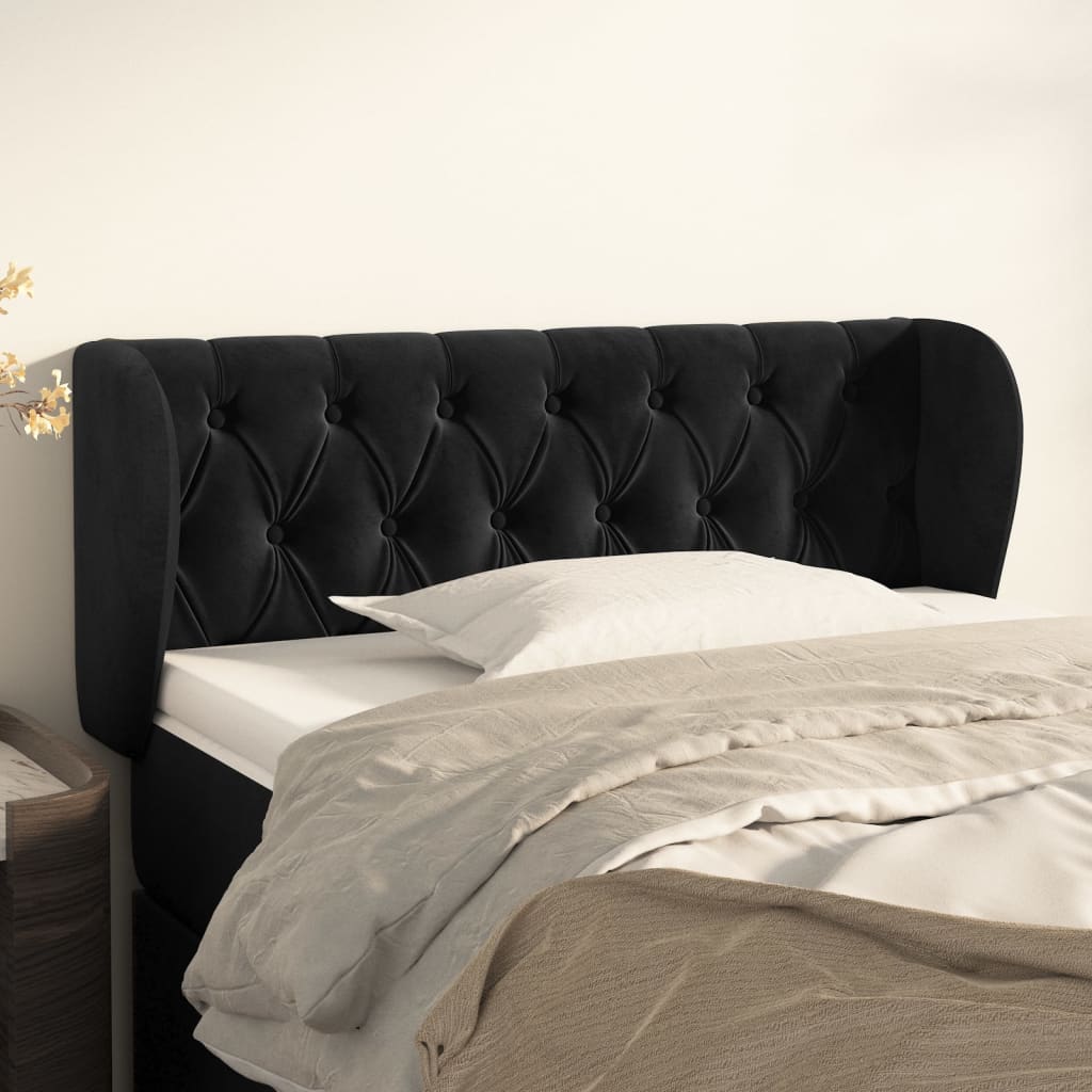 Testiera ad Orecchio Nera 93x23x78/88 cm in Velluto | homemem39
