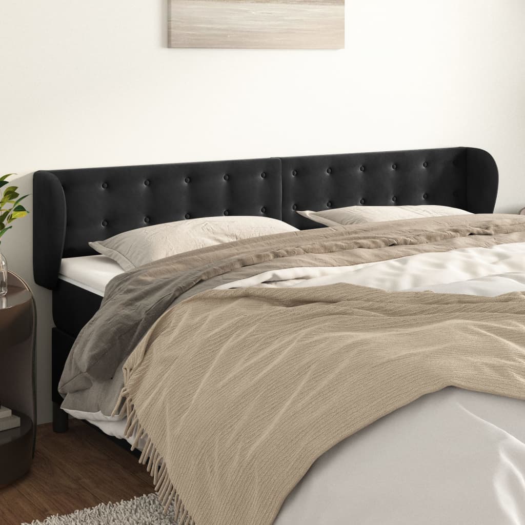 Testiera ad Orecchio Nera 203x23x78/88 cm in Velluto | homemem39