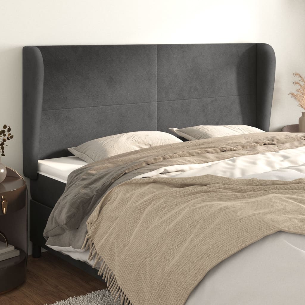 Testiera ad Orecchio GrigioScuro 183x23x118/128cm in Velluto | homemem39