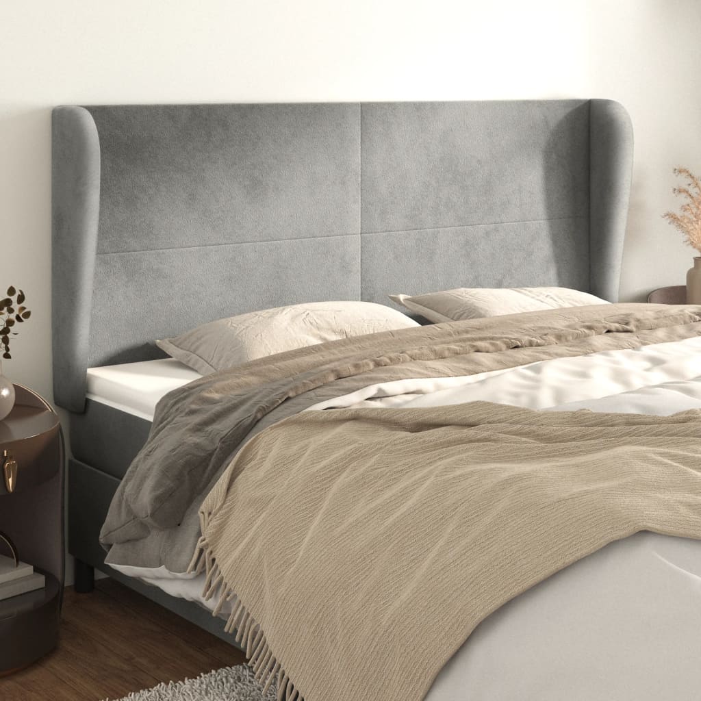 Testiera ad Orecchio Grigio Chiaro 203x23x118/128 cm in Velluto | homemem39