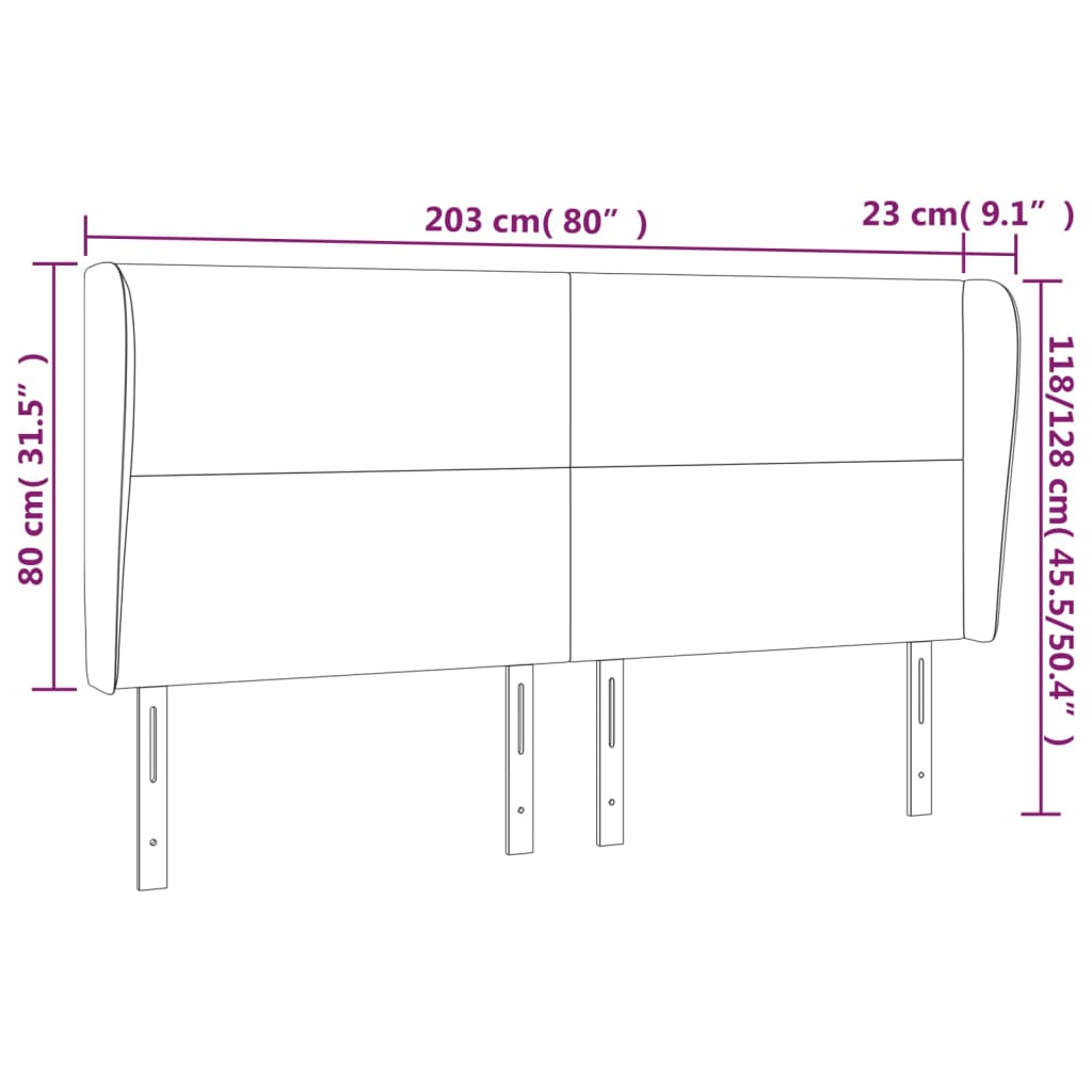 Testiera ad Orecchio Nera 203x23x118/128 cm in Velluto - homemem39