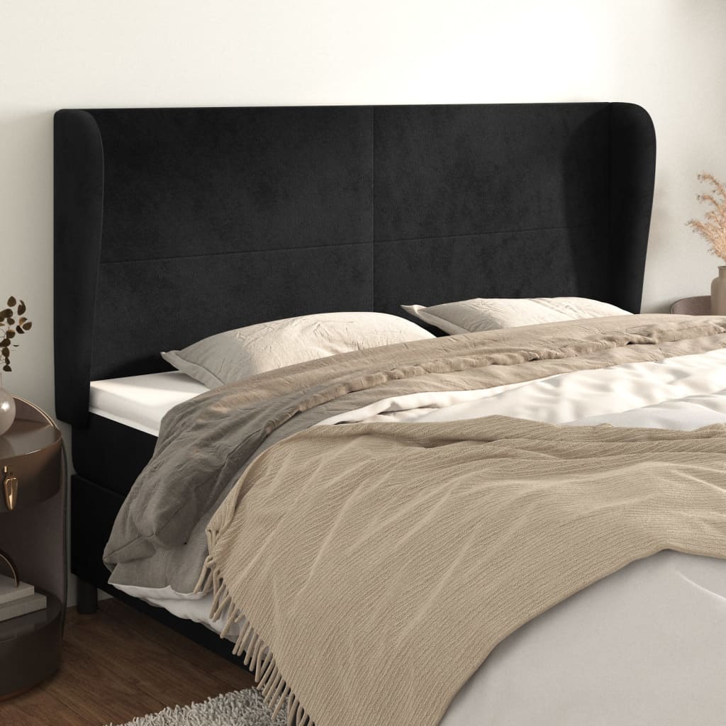 Testiera ad Orecchio Nera 203x23x118/128 cm in Velluto | homemem39