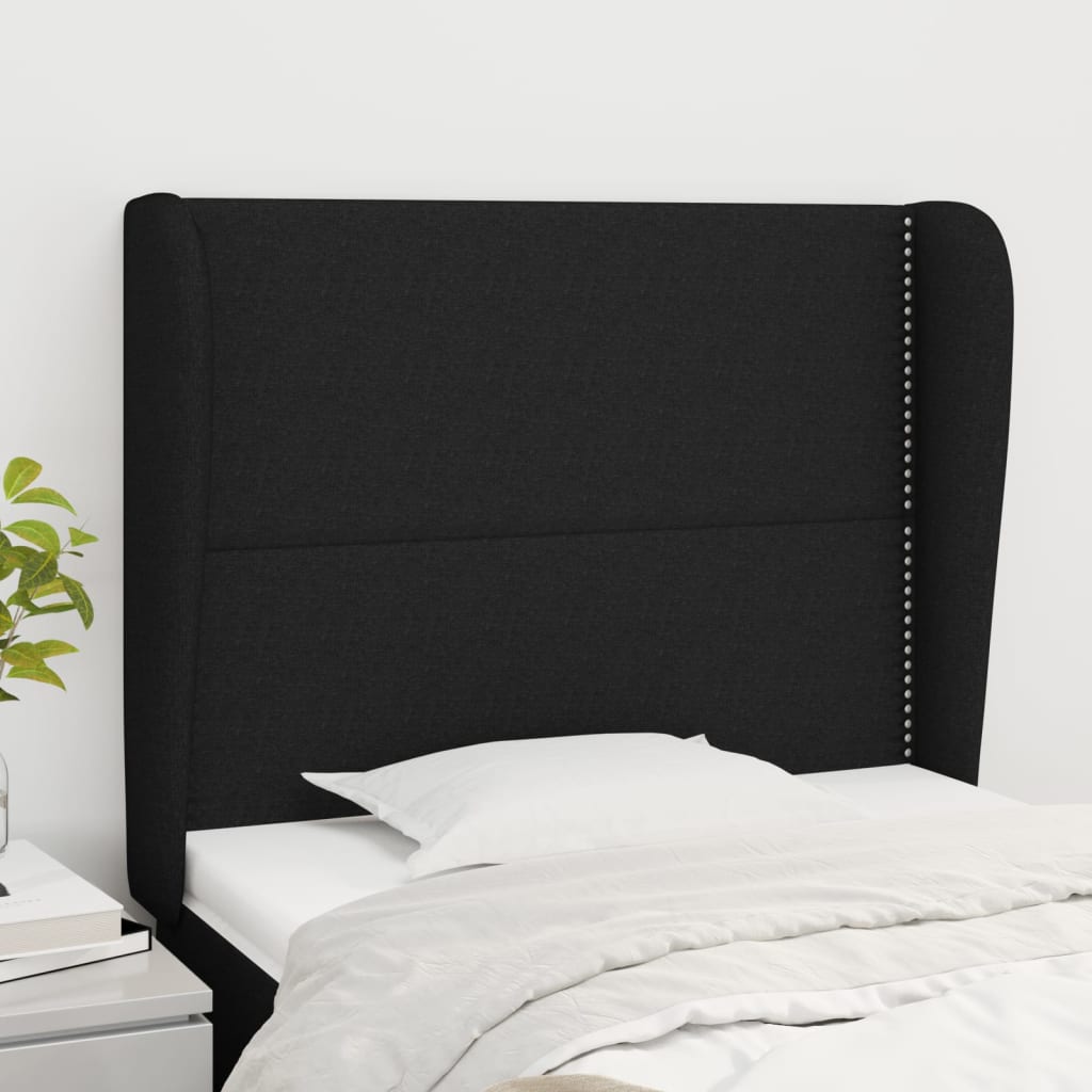 Testiera ad Orecchio Nera 93x23x118/128 cm in Tessuto | homemem39
