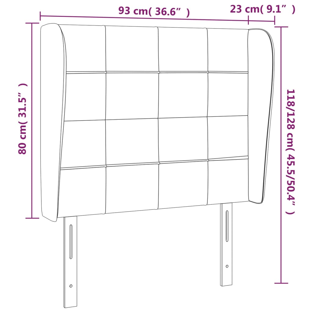 Testiera ad Orecchio Nera 93x23x118/128 cm in Velluto | homemem39