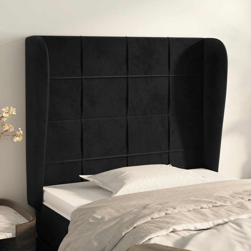 Testiera ad Orecchio Nera 93x23x118/128 cm in Velluto | homemem39