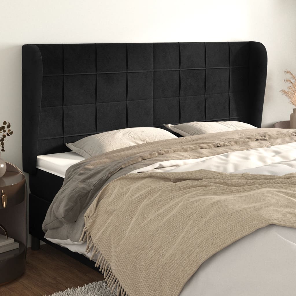 Testiera ad Orecchio Nera 183x23x118/128 cm in Velluto | homemem39