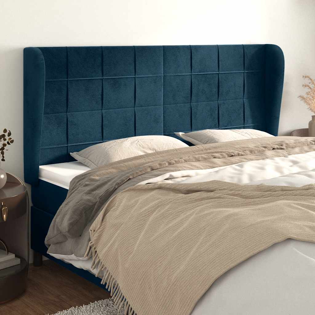 Testiera ad Orecchio Blu Scuro 183x23x118/128 cm in Velluto | homemem39
