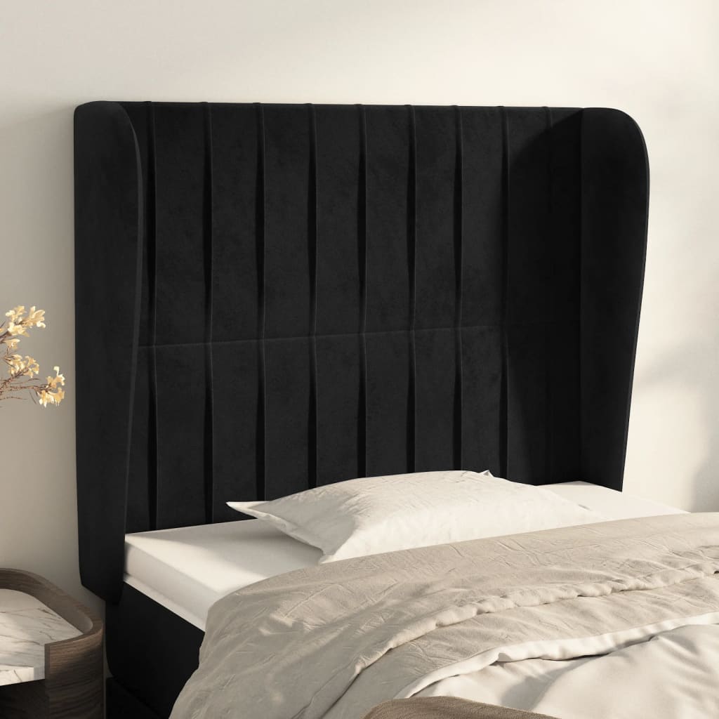 Testiera ad Orecchio Nera 83x23x118/128 cm in Velluto - homemem39