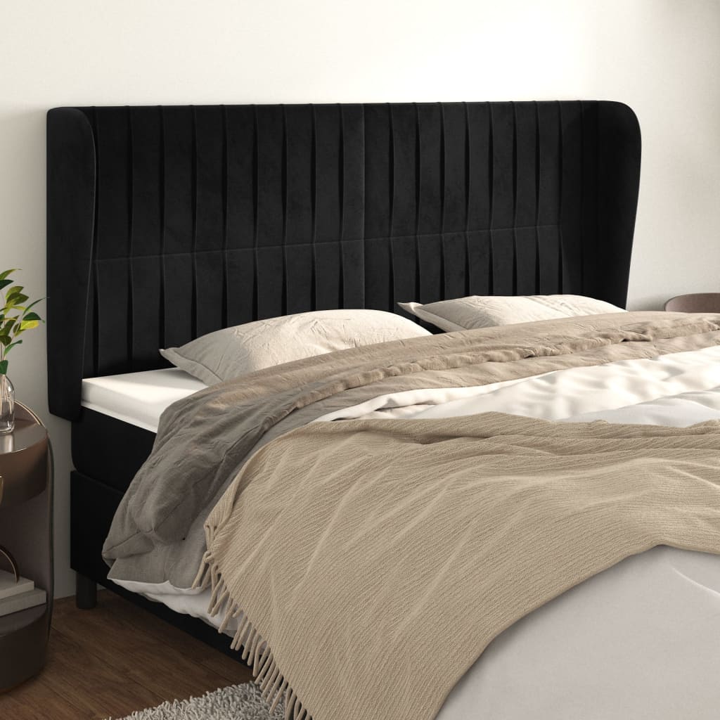 Testiera ad Orecchio Nera 163x23x118/128 cm in Velluto | homemem39